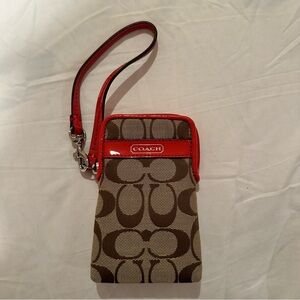 Coach Brown and Red Wristlet Wallet
